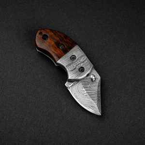 Couteau pliant en acier Damas de haute qualité, au design élégant et tendance, avec manche en bois confortable et prise en main solide, pour usage industriel. - Product Image 2