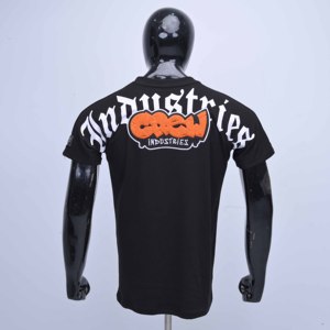 Camiseta de algodón de calidad premium con logotipo personalizado, hombros caídos, fabricante OEM, color negro liso, con cuello redondo, para hombre. - Product Image 6