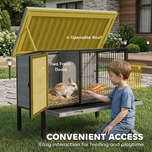 Casetta per Conigli da Esterno Rialzata in Legno con Vassoio Estraibile e Tetto Apribile in Plastica - Gabbia per Animali Domestici - Product Image 6