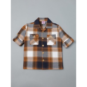 Chemise en coton décontractée pour garçons, imprimé à carreaux marron, marine et blanc - Product Image 1