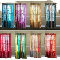 Cortina de Seda con Bolsillos para Varillas, Estilo Vintage, con Parches de Sari, Calidad de Exportación Superior |   Alfombra Hecha a Mano de Estilo Bohemio, Ecológica, para Todas las Estaciones