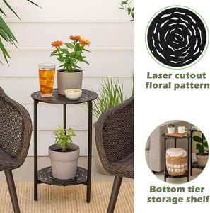 2-Tier Metal Plant Stand Indoor Outdoor - Powder Coated Iron End <b>Table</b> <b>Round</b> <b>Side</b> <b>Table</b> for Living Room Balcony - Product Image 3