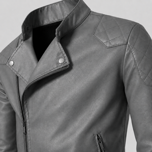 New Private Label Casual Style Motorcycle Windproof leather <b>Jacket</b> Canvas Genuine Leather Stand Collar Side Pockets - Product Image 4