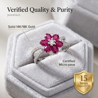 Bague de mariage en or massif 18 carats avec rubis naturel et diamants, design fleur éclose, vente en gros, bijoux personnalisés, MOQ 1 pièce
