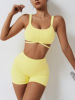 Ensemble de yoga 2 pièces confortable, respirant, à séchage rapide, motif uni, écologique, taille en V, grande taille, quantité en gros