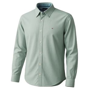 Chemise solide en coton 100% de qualité supérieure pour hommes, manches longues, teint en fil, respirant, séchage rapide, anti-rides, personnalisé - Product Image 1