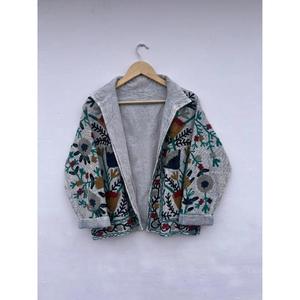 High Quality Handmade Suzani Embroidered Cotton Varsity <b>Jacket</b> Open Front Floral Coat Gift for Her Reversible Breathable - Product Image 2
