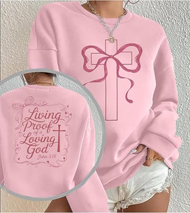 Suéter informal de manga larga para mujer, estampado antiencogimiento, con diseño de lazo de mariposa en ambos lados y logotipo frontal, para primavera/verano - Product Image 2