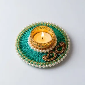 Portavelas Decorativo para el Hogar, Adornado con Perlas, Hecho a Mano, Centro de Mesa, Decoración Festiva para Bodas - Product Image 6