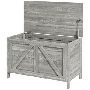 Cassettiera Contenitore Grigia Effetto Legno Stile Rustico con Coperchio Sollevabile e Cerniera di Sicurezza per Camera da Letto, Ingresso, Soggiorno e Armadi - Product Image 1
