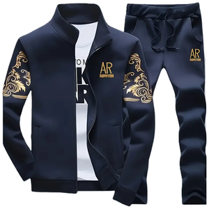 <b>Men's</b> Casual Tracksuit Set Black Gold Embroidery Zipper <b>Jacket</b> Pants Full Sleeve <b>Summer</b> Slim Fit 2-Piece Sweatshirt Acid Wash - Product Image 6