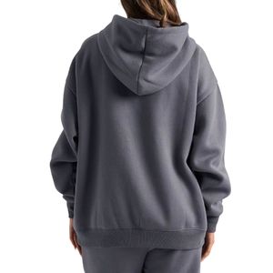 Sweat-shirt à capuche oversize pour femme, couleur unie, épaules tombantes, en molleton, avec poches, respirant, tricoté, pour l'hiver - Product Image 6