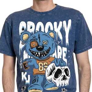 Camiseta de Manga Corta con Cuello Redondo y Estampado de Dibujos Animados de Rocky Bear para Hombre, Azul, Corte Regular, Estilo Urbano, Camiseta de Algodón - Product Image 2