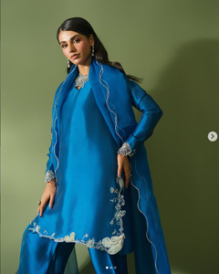 Elegant Women's Blue Silk Salwar Kameez With Embroidery Traditional Indian Pakistani Wedding Wear Regular Fit All Seasons - Product Image 2