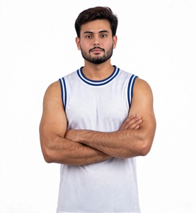 Camiseta de Baloncesto sin Mangas con Cuello Redondo Azul para Hombre, Transpirable, Antibacteriana, de Secado Rápido, Bordado 3D, Impresión Digital, Poliéster, Corte Regular - Product Image 5