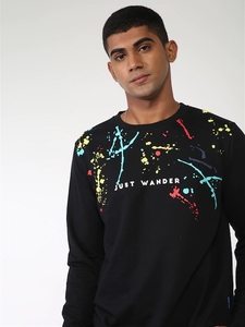 Sudadera Negra de Manga Larga para Hombre, Corte Regular, Estampada, Estilo Casual, Cuello Redondo, Tejida, 100% Algodón, para Primavera - Product Image 1