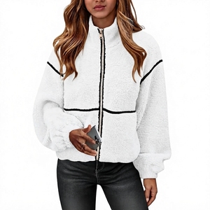 <b>Womens</b> Sherpa Fleece Jacket <b>Zip</b> <b>Up</b> Teddy Coat Stand Collar Custom <b>Womens</b> Blank Cotton <b>Zip</b> <b>up</b> Hooded Sweatshirt - Product Image 2