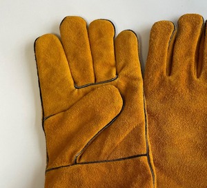High Quality Golden Yellow Men's Leather Welding <b>Gloves</b> TIG Protection Full Thumb Cotton Lining Molten Metal Splash Test <b>Type</b> - Product Image 3