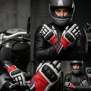 Gants de moto en cuir à doigts entiers, respirants, antidérapants, avec sangle de poignet réglable, pour hommes, été - Product Image 5