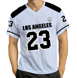 Vente en gros de maillots de football américain pour hommes, personnalisables, en polyester respirant, avec impression de numéro, streetwear, OEM, col rond, col en V, t-shirt - Product Image 3