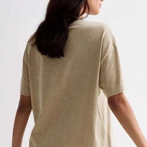 T-shirts pour femmes de qualité supérieure 100% coton, t-shirts oversize, t-shirts décontractés à épaules tombantes, manches courtes, t-shirt effet délavé - Product Image 6