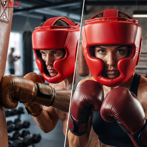 Équipement de protection pour arts martiaux de couleur rouge vif avec logo personnalisé, prix de gros, équipement de protection robuste pour adultes, protège-tête de boxe pour sparring - Product Image 5