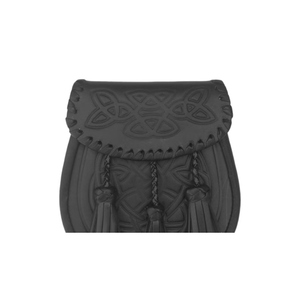 Sac à kilt écossais traditionnel en cuir véritable personnalisé, avec motif celtique en relief et pompons tressés - Product Image 5