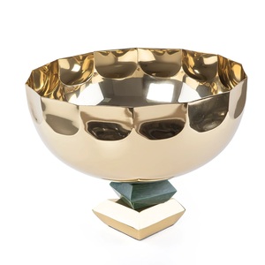 Plateau en acier inoxydable durable avec base à motif de boules dorées et argentées, style artistique minimaliste, plateau à fruits - Product Image 3