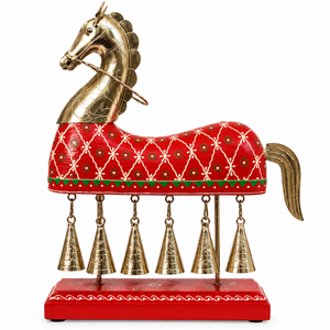 Handcrafted Wooden 10 Bell Horse <b>Decor</b> | Hand Painted <b>Indian</b> Horse Figurine | Traditional Rajasthani Tabletop <b>Home</b> <b>Decor</b> - Product Image 3