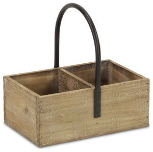 Panier de rangement rectangulaire en bois avec poignée en métal noir, style rustique, pour salon, à un seul niveau, non pliable - Product Image 1