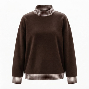 Custom <b>Women's</b> Black Pullover <b>Sweatshirt</b> with Black <b>White</b> Checkered Collar and Cuffs Wholesale Manufacturer - Product Image 2