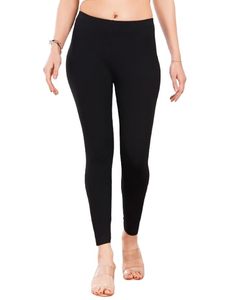 Leggings noirs en viscose pour femmes, taille haute, coupe ajustée, longueur cheville, extensibles, couleur unie, décontractés, toutes saisons - Product Image 1
