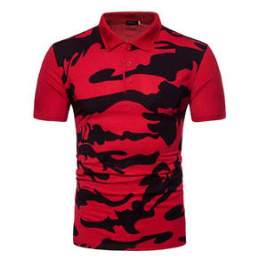 Camiseta Deportiva Casual para Hombre, Corte Recto, Color Sólido, 100% Algodón, Secado Rápido, Manga Corta, Camuflaje Rojo y Negro - Product Image 1