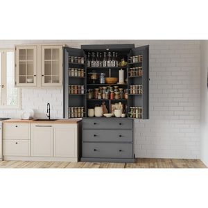 TOPMAX 77-inch Farmhouse <b>Kitchen</b> Pantry Freestanding Tall <b>Cupboard</b> <b>Storage</b> Cabinet with 3 Adjustable Shelves Assembly Video - Product Image 1