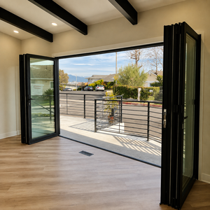 Porte pliante moderne en aluminium à double vitrage Low-E à rupture de pont thermique, étanche et empilable pour patio et villa - Product Image 1