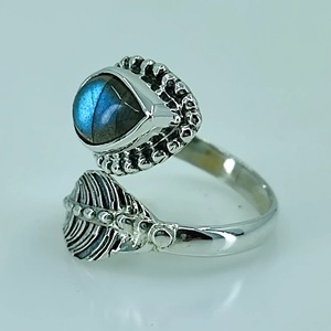<b>Labradorite</b> Leaf <b>Ring</b> 925 Sterling Silver Handmade Boho Statement Promise Jewelry Women Natural Pear Shape Bezel Setting - Product Image 1