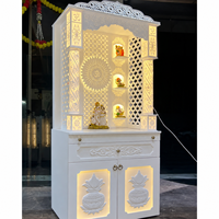 Mandir en bois de luxe blanc traditionnel fait main, nouvelle conception, rectangulaire, pour activités religieuses, temple hindou, maison, avec éclairage LED et rangement