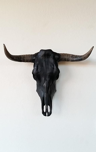Artful Buffalo <b>Bull</b> & Ram <b>Skull</b> Hand-Carved with Majestic Horns for Modern Cultural Wall Art and Stand Display - Product Image 3