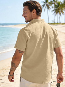 Men's Summer <b>Short</b> <b>Sleeved</b> Solid Color Simple Casual Business Commuting <b>Cardigan</b> with Button up Collar Shirt - Product Image 3