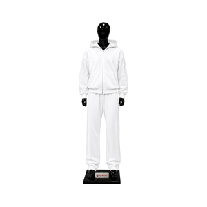 Conjunto deportivo de dos piezas para hombre, chándal blanco personalizado con sudadera con cremallera completa y pantalones deportivos holgados, ropa deportiva informal de estilo urbano, venta al por mayor, OEM. - Product Image 1