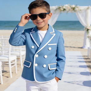 Costume de blazer bleu ciel à double boutonnage pour garçons, pour mariage et cérémonie sur la plage - Product Image 1