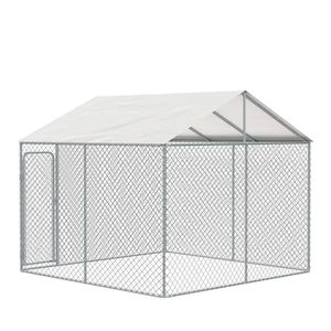 Recinto per cani da esterno 3x3m con copertura e cancello bloccabile, recinzione a rete metallica da 1,8m per esercizio e gioco dei maiali - Product Image 3