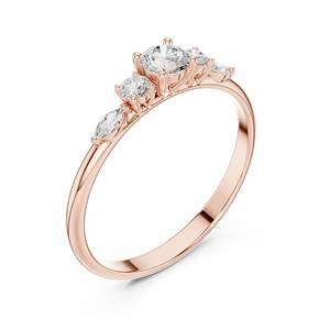 Bague de fiançailles en or rose avec diamant de laboratoire taille ronde et pierres latérales marquise pour femme, bijoux fins - Product Image 3