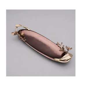 Hammered Copper Rectangular Serving <b>Tray</b> Set of 2 Rose Gold Finish Metal Platters Nested <b>Kitchen</b> Storage and Food Server - Product Image 2