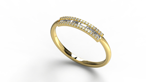 Anillo de Boda de Oro de 18K con Diamantes Baguette, Tres Hileras de Micro Pavé, Anillo de Media Eternidad Redondo, Anillo Apilable a Juego, Joyería Fina para Mujer - Product Image 2