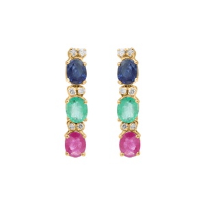 Luxury 18K White Gold Multi Gemstone Dangle Earrings Natural Sapphire Emerald Ruby Diamond Drop Fine Jewelry Wholesale - Product Image 2