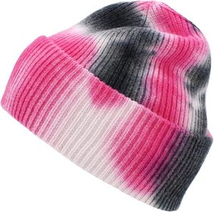 Bonnet unisexe tendance en polyester et rayonne tricoté, effet tie-dye multicolore, avec revers et patch logo, vente en gros sur mesure - Product Image 2