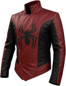 Chaqueta de Cuero con Logotipo de Araña Roja para Hombre, Cuello Alto, Estilo Motero, Chaqueta de PU - Product Image 1