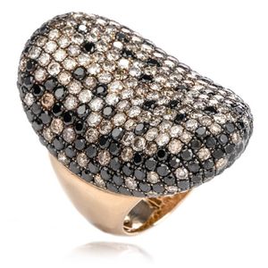 Anillo de cóctel de oro macizo de 18 quilates para mujer con diamantes negros y blancos, joyería geométrica de lujo. - Product Image 1