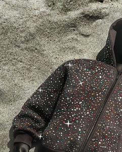 Sudadera con capucha de moda de gran gramaje con cremallera, 100% algodón, con diseño de pedrería grande, estilo oversize, streetwear personalizado para invierno - Product Image 4